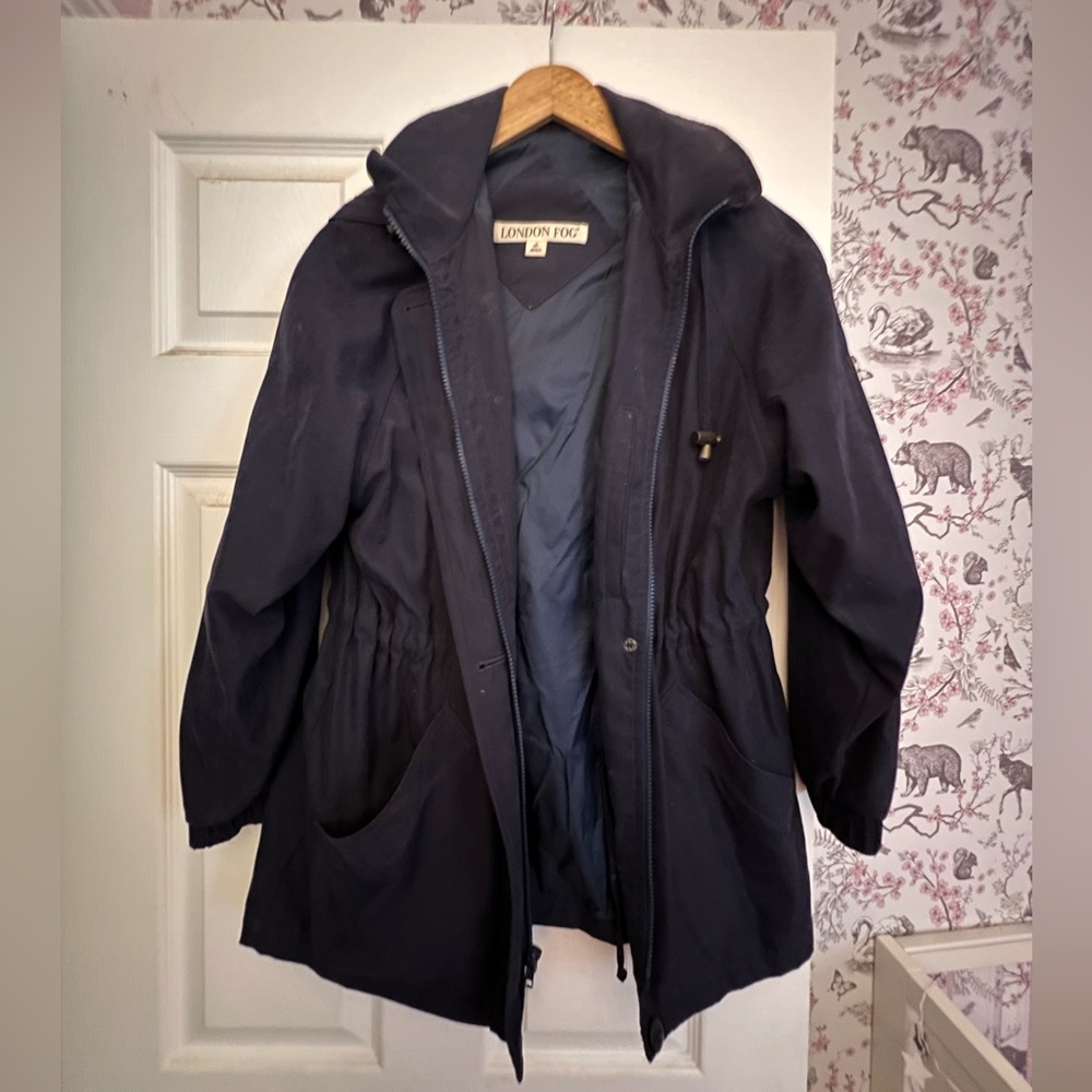 Vintage London Fog Microsuede Navy Jacket with Hood